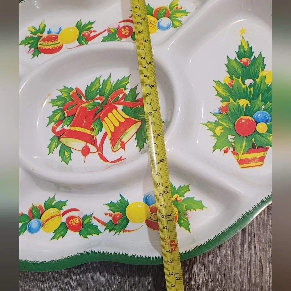 Vintage 1970's Plastic Christmas Divided Serving Trays Set Of 2